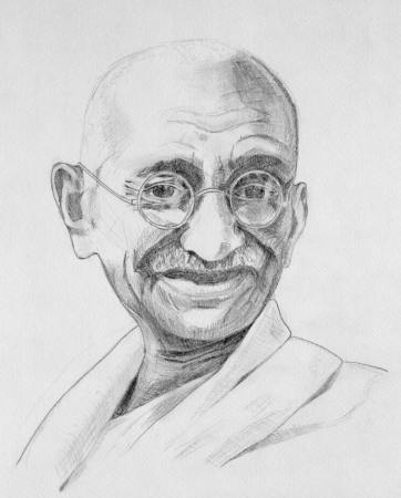 Drawing of Mahatma Gandhi with grey pencilsのeditorial素材