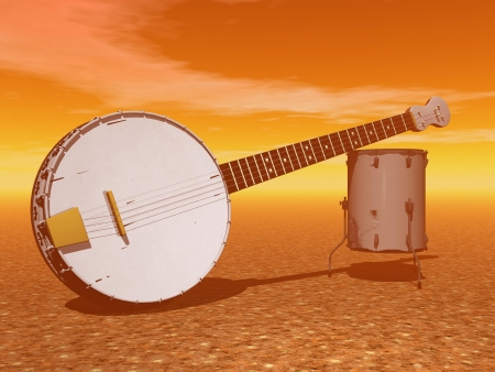 Banjo and tom in orange backgrounの写真素材
