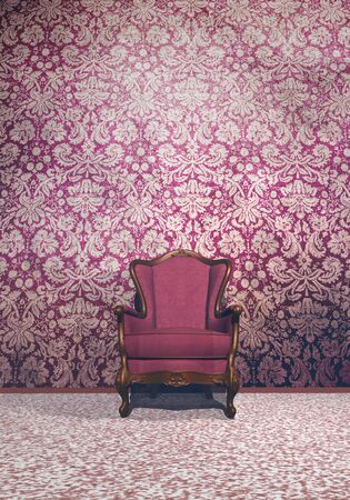 Vintage armchair in retro room with very old wallpaperの写真素材
