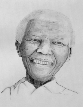 GENEVA - JULY 21: Nelson Mandela drawing portrait on paper with grey pencils made the 21st of july, 2013 in Geneva, Switzerland.のeditorial素材
