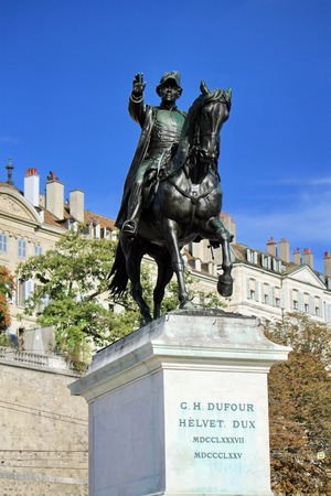 General Dufour statue erected in 1884, national hero, place Neuve, Geneva, Switzerland 
