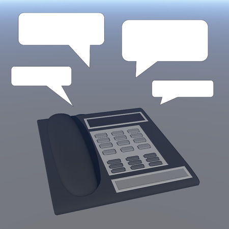 Vintage grey phone surrounded with empty talk bubbles