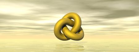 Golden shape with loop in grey and yellow backgroundの写真素材