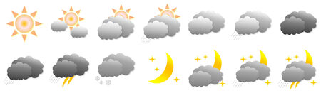 Set of different weather icons in white backgroundの写真素材