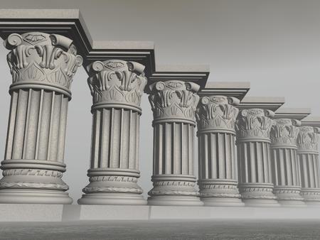 Several stone columns or pillars in foggy grey backgroundの写真素材