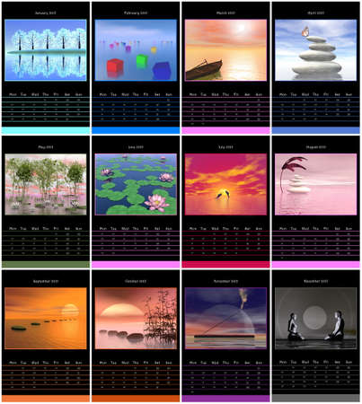 European 2015 year calendar with zen imagesの写真素材