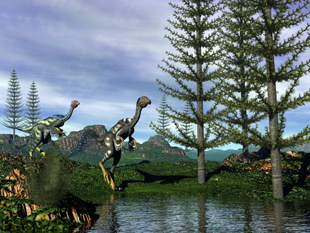 Caudipteryx dinosaurs - 3D renderの写真素材