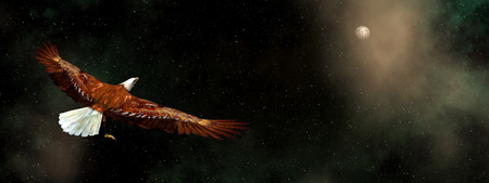 Eagle flying in the universe - 3D renderの写真素材