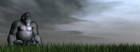 Gorilla thinking - 3D renderの写真素材