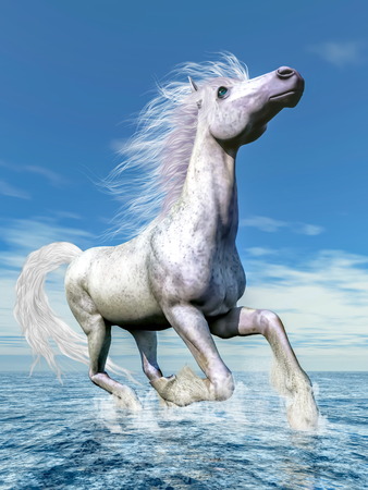 White horse freedom - 3D renderの写真素材