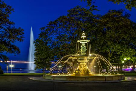 Fountain at the English garden, Geneva, Switzerland, HDRの写真素材