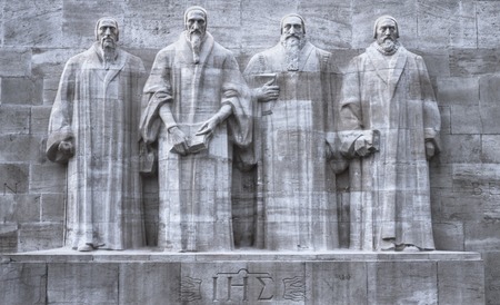 Close up on reformers wall in Geneva, Switzerland, HDRの写真素材