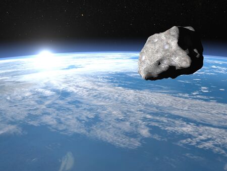 Meteor upon earth, sunrise time, elements of this image furnished by NASA - 3D renderの写真素材