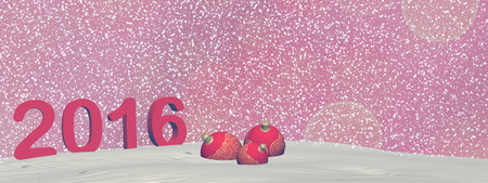 Happy new year 2016 in red background with snow - 3D renderの写真素材