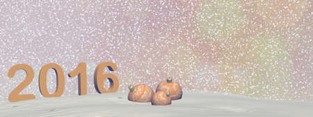 Happy new year 2016 in yellow background with snow - 3D render