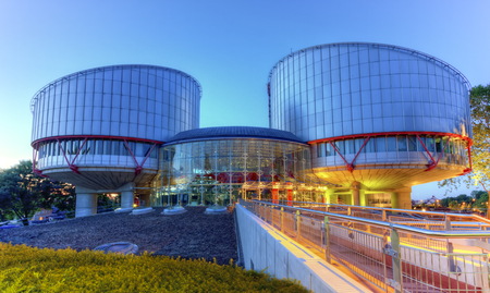 European Court of Human Rights building in Strasbourg by night, France, HDR