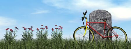 Cyclist tombstone by cloudy day - 3D renderの写真素材