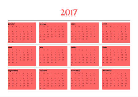 2017 year simple red calendar in french language, isolated on white backgroundの写真素材
