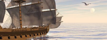 Close up on beautiful old ship HSM Victory floating on the ocean - 3D renderの写真素材