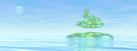 Zen stones upon water in blue background - 3D renderの写真素材