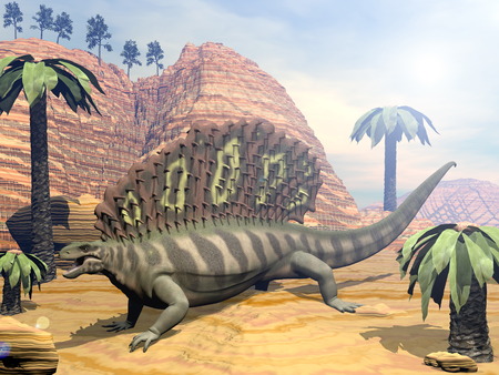 Edaphosaurus dinosaur - 3D renderの写真素材