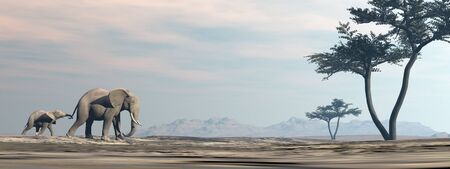 Mum and baby elephant - 3D renderの写真素材