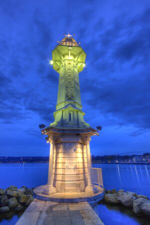 Lighthouse at the Paquis, Geneva, Switzerland, HDRの写真素材
