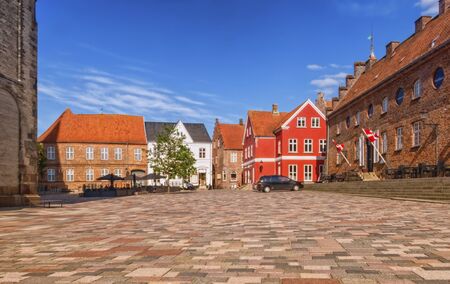 Our Lady Maria Cathedral square in Ribe, Denmarkの写真素材