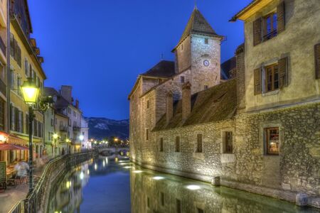 Palace L Ile on the Thiou Canal in Old Annecy, France, HDRの写真素材