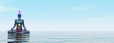 Woman meditating and chakra colors by day - 3D render