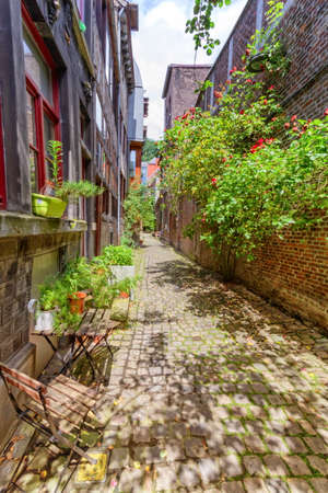 Old street in Liege, Belgiumの写真素材