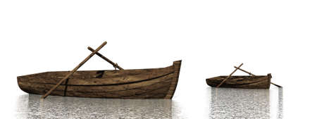 Two wood boats on the water - 3D renderの写真素材
