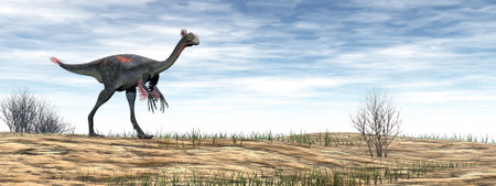 Gigantoraptor dinosaur in the desert - 3D renderの写真素材