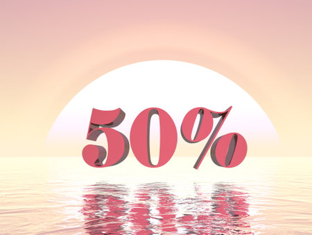50 percent Off pink sunset over the ocean - 3D renderの写真素材