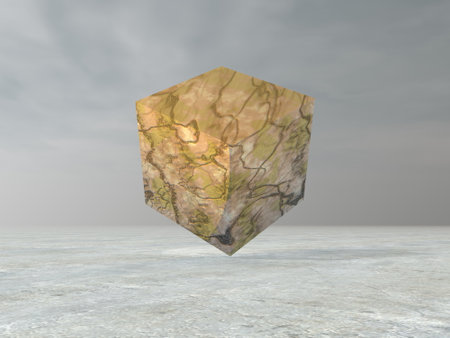 Single golden metallic yellow cube square - 3d render
