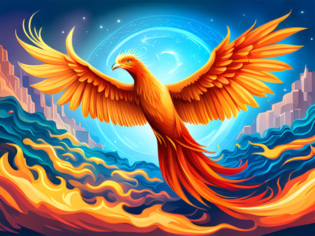 Colorful phoenix bird, symbol of rebirth - Generative AIの素材