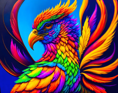 Colorful phoenix bird head, symbol of rebirth - Generative AIの素材
