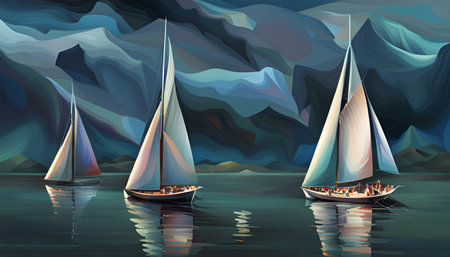 Sailboats by stormy day - Generative AIの素材
