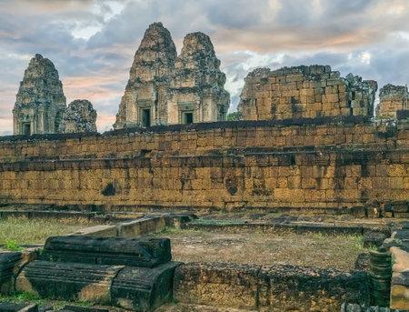 Ruin of East Mebon Temple, Ankgor, Cambodiaの写真素材