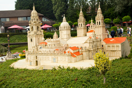 BRUSSELS, BELGIUM, 14 AUGUST 2016. Miniature Santiago de Compostela Cathedral of Spain at the park Mini Europe.のeditorial素材
