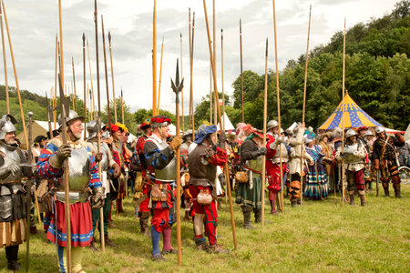 HORB AM NECKAR, GERMANY. 18 JUNE 2016. Knights tournament. Medieval knights with weapons.のeditorial素材