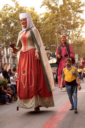 BARCELONA, CATALONIA, SPAIN. 24 SEPTEMBER 2015. La Merce Festival in Barcelona. The march through the city center.のeditorial素材