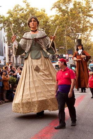 BARCELONA, CATALONIA, SPAIN. 24 SEPTEMBER 2015. La Merce Festival in Barcelona. The march through the city center.のeditorial素材