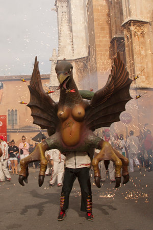 TARRAGONA, CATALONIA, SPAIN. 23 SEPTEMBER 2015. The Santa Tecla Festival in Tarragona. The march through the city center.のeditorial素材