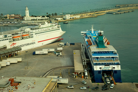 MALAGA, Andalusia, SPAIN. 16 APRIL 2017. View of the  port in Malaga, Spain.のeditorial素材