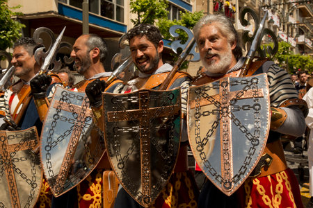 ALCOY, ALICANTE, SPAIN. 22 APRIL 2017. Festival of the Moors and Christians. The march through the city center.のeditorial素材