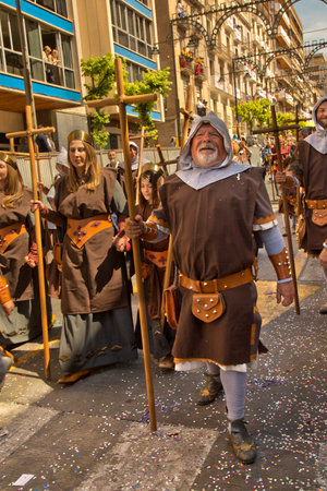 ALCOY, ALICANTE, SPAIN. 22 APRIL 2017. Festival of the Moors and Christians. The march through the city center.のeditorial素材