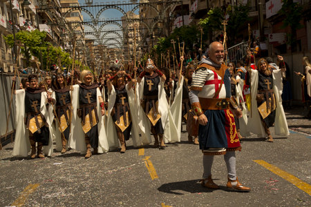 ALCOY, ALICANTE, SPAIN. 22 APRIL 2017. Festival of the Moors and Christians. The march through the city center.のeditorial素材
