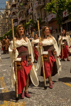 ALCOY, ALICANTE, SPAIN. 22 APRIL 2017. Festival of the Moors and Christians. The march through the city center.のeditorial素材