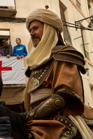 ALCOY, ALICANTE, SPAIN. 22 APRIL 2017. Festival of the Moors and Christians. The march through the city center.のeditorial素材